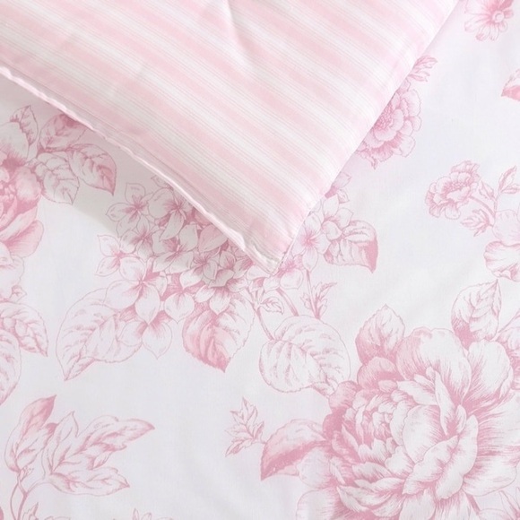 Laura Ashley Delphine Pink Cotton Comforter Reversible Set King - Picture 9 of 16